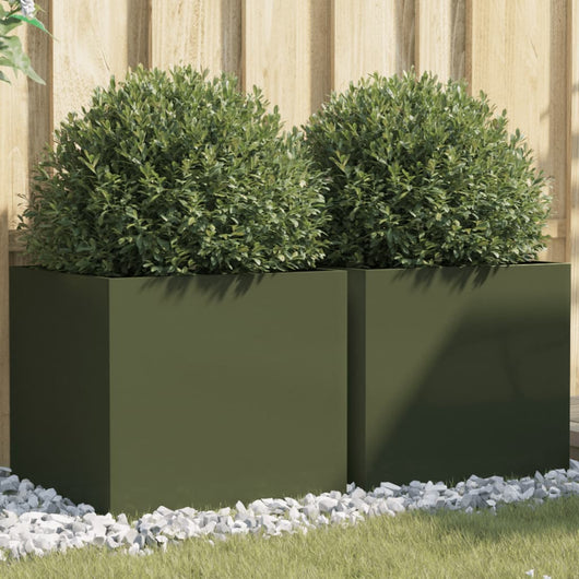 Fioriere 2pz Verde Oliva 49x47x46 cm Acciaio Laminato a Freddo 841566