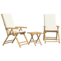 Set da Bistrot Pieghevole 3 pz Cuscini Bianco Crema in Bambù 3208931