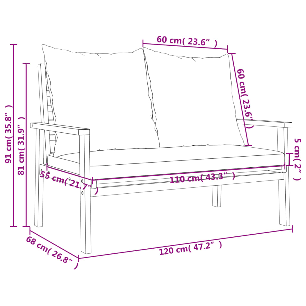 Set Mobili da Giardino 3pz con Cuscini Legno Massello di Acacia 3211799