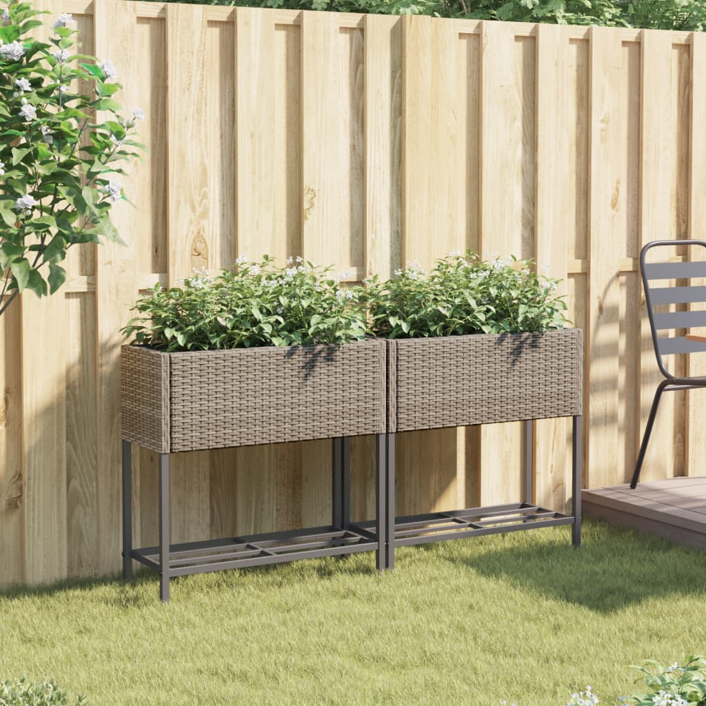 Fioriere Giardino con Ripiani 2pz Grigie 70x28x70cm Polyrattan 3210512