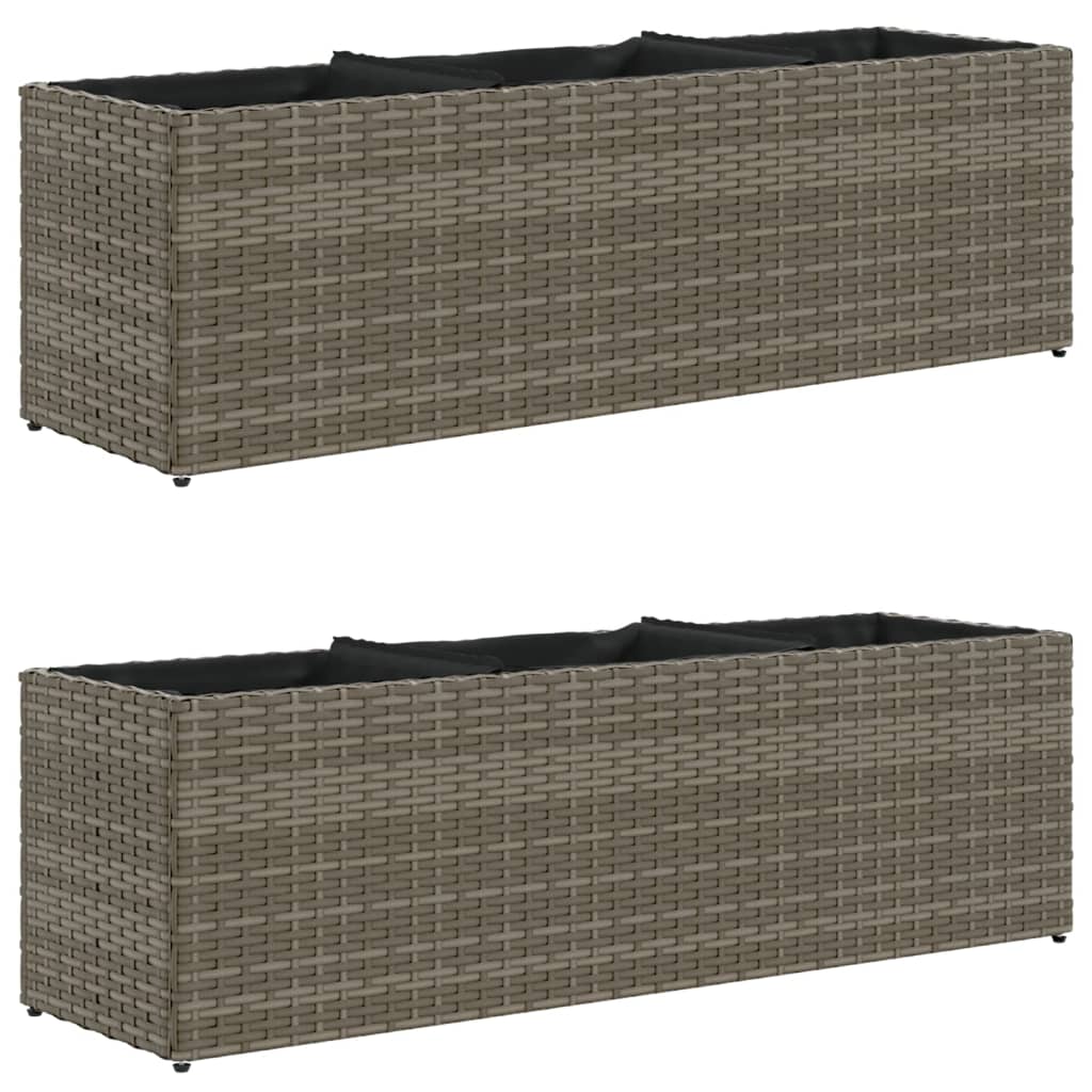 Fioriere da Giardino con 3 Vasi Grigie 105x30x32 cm Polyrattan 3210524