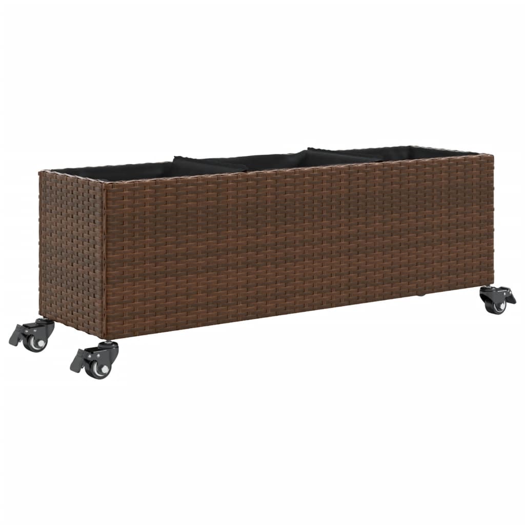 Fioriere da Giardino Ruote 2pz Marrone 107x32x38 cm Polyrattan 3210526