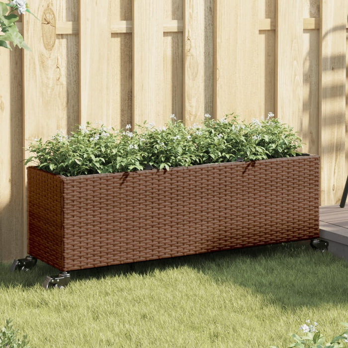 Fioriere da Giardino Ruote 2pz Marrone 107x32x38 cm Polyrattan 3210526