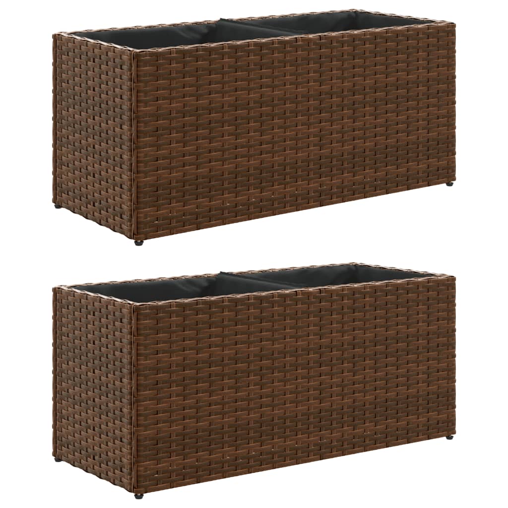 Fioriere da Giardino con 2 Vasi Marrone 72x30x32 cm Polyrattan 3210529