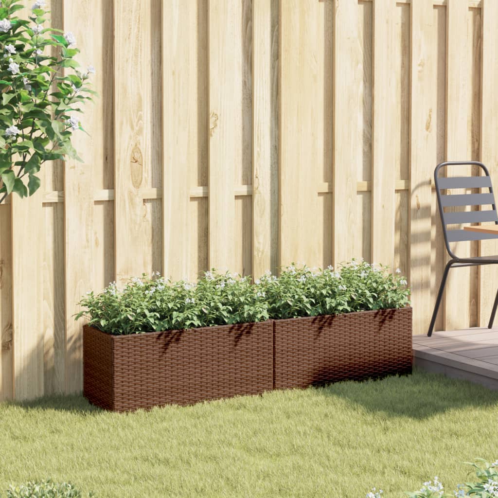 Fioriere da Giardino con 2 Vasi Marrone 72x30x32 cm Polyrattan 3210529