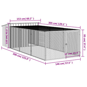 Casetta Cani con Corsa Antracite 153x396x110 cm Acciaio Zincato 3214223