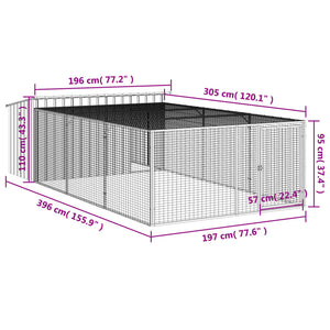 Casetta Cani con Corsa Antracite 197x396x110 cm Acciaio Zincato 3214225