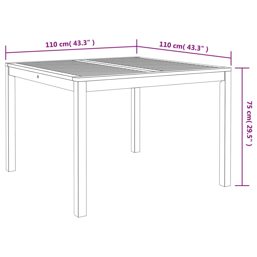 Tavolo da Pranzo da Giardino 110x110x75cm Legno Massello Acacia 366369