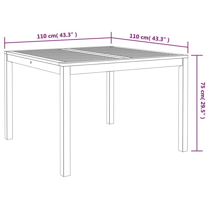 Tavolo da Pranzo da Giardino 110x110x75cm Legno Massello Acacia 366369