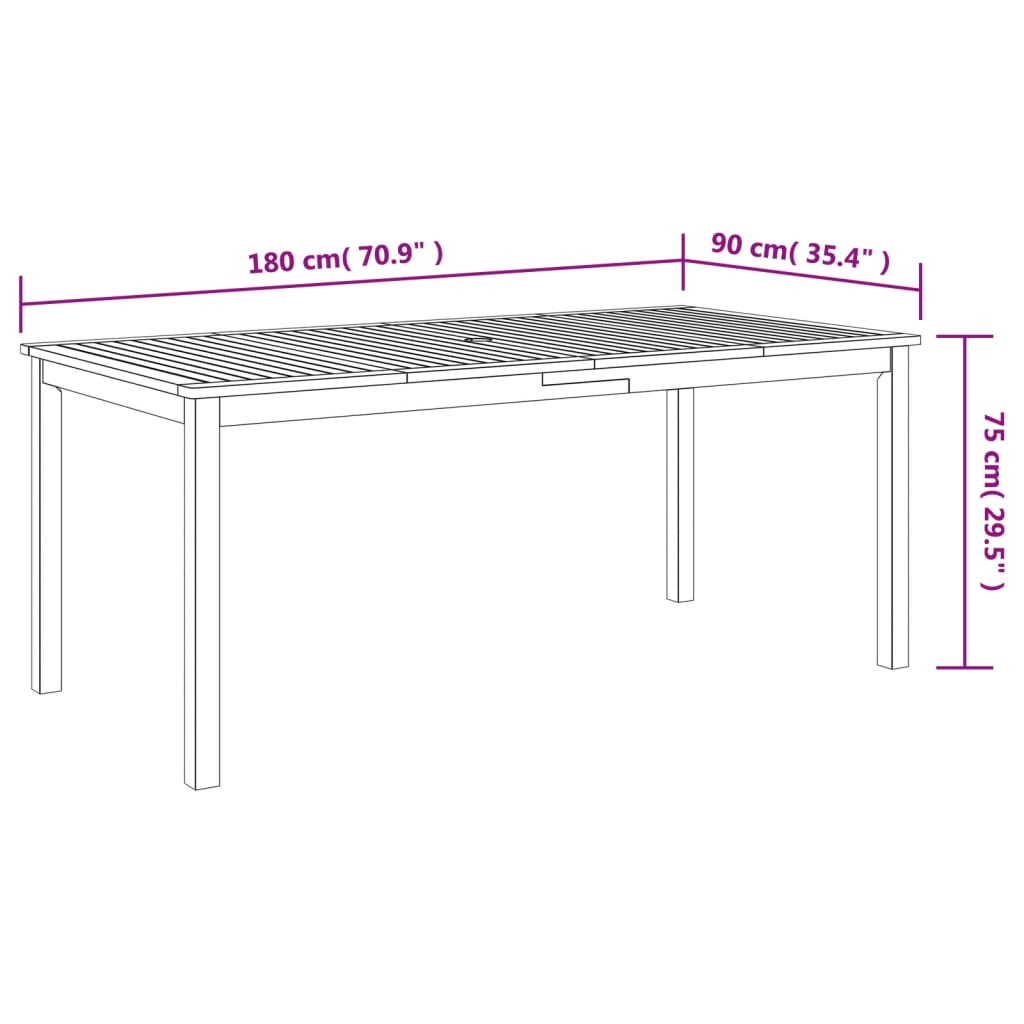 Tavolo da Pranzo da Giardino 180x90x75 cm Legno Massello Acacia 366371