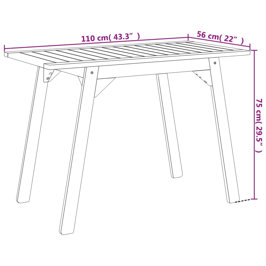 Tavolo da Pranzo da Giardino 110x56x75 cm Legno Massello Acacia 366372