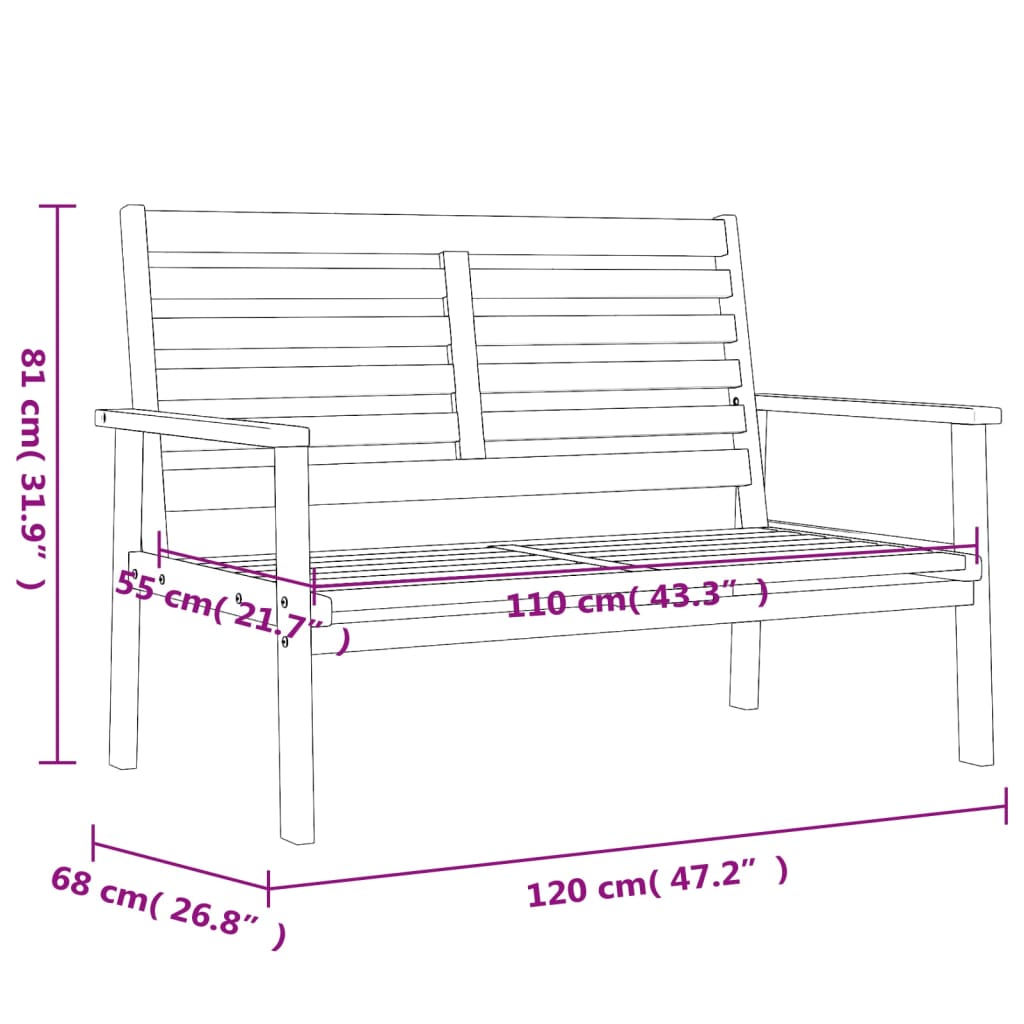 Panca Divano da Giardino 120 cm in Legno Massello di Acacia 366377