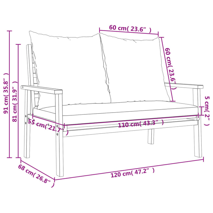 Set da Giardino con Cuscino in Legno Massello di Acacia 366381