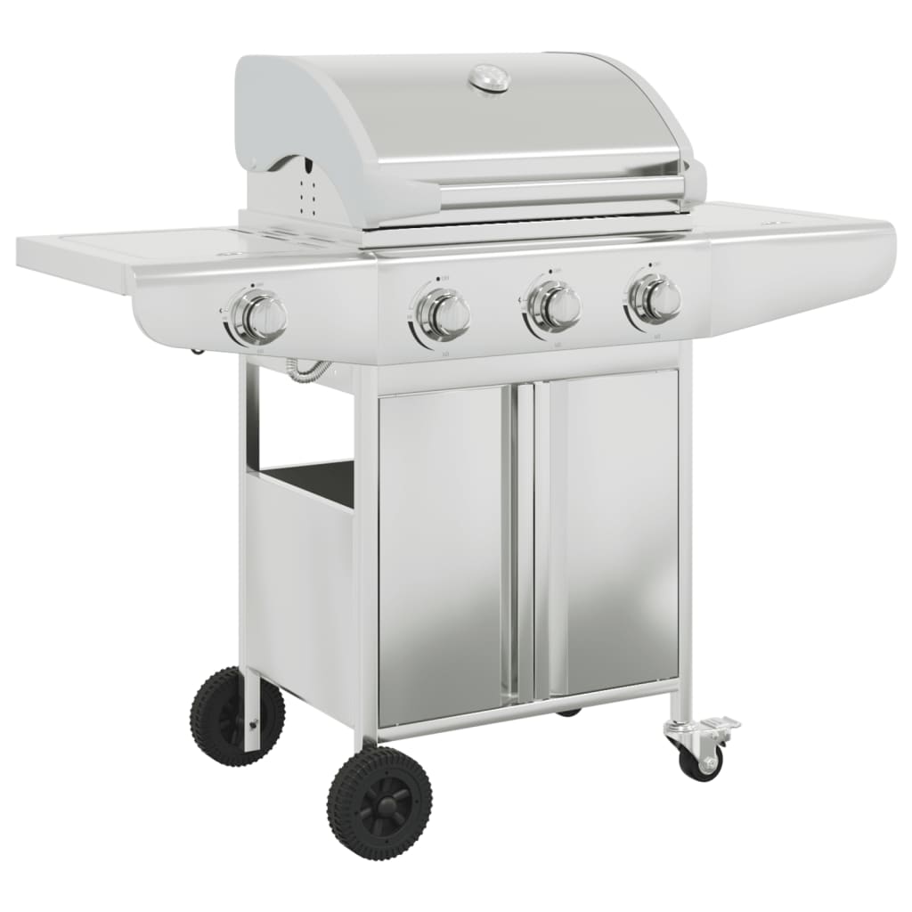 Griglia Barbecue a Gas con 4 Bruciatori Argento in Acciaio 3214255