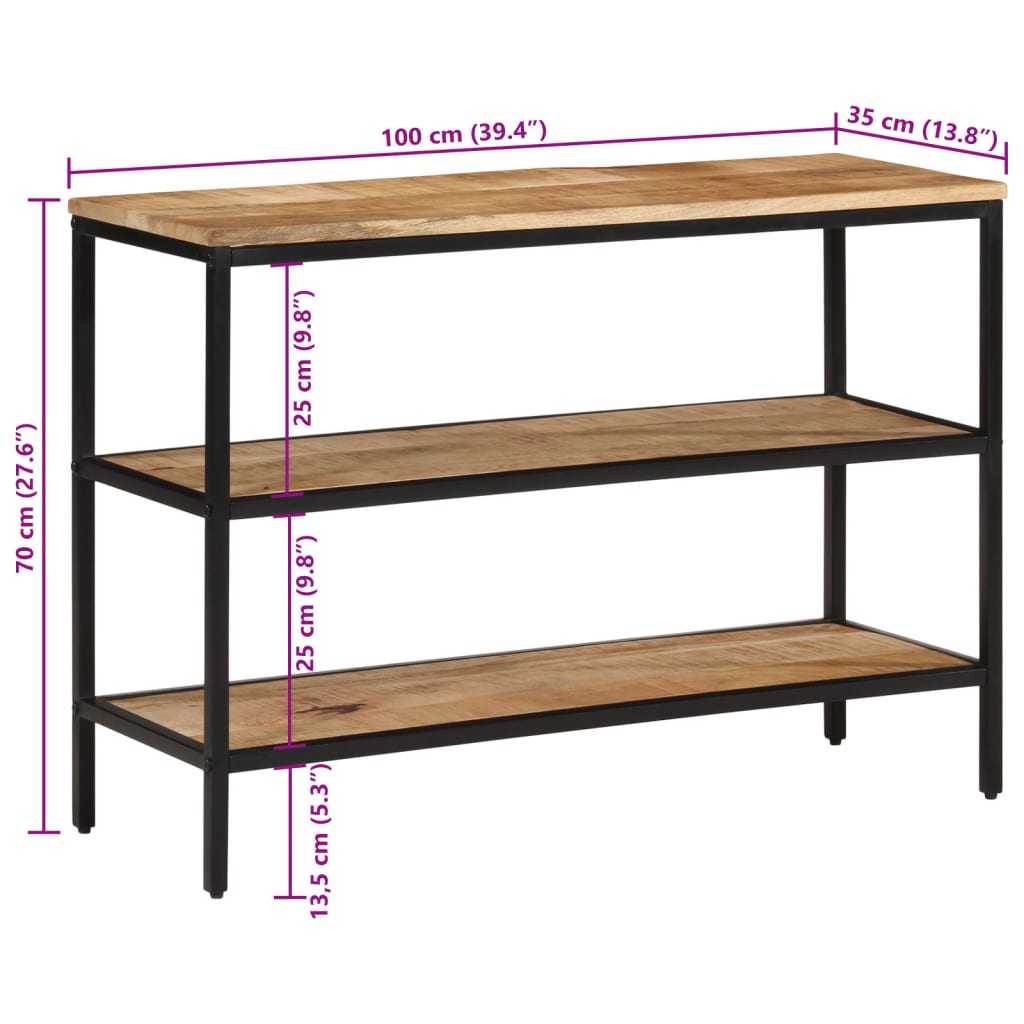 Tavolo Consolle 100x35x70 cm in Legno Massello di Mango Grezzo 374073