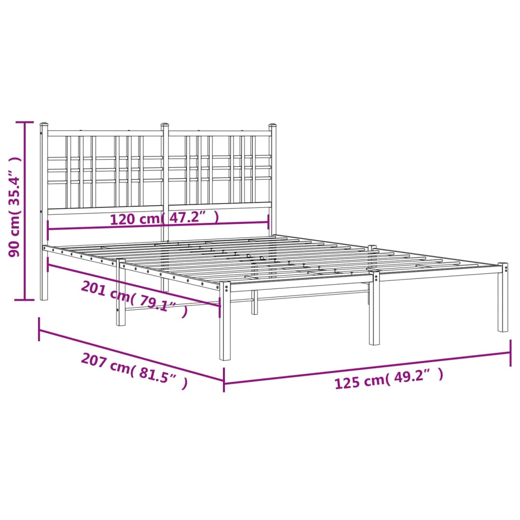 Giroletto con Testiera in Metallo Nero 120x200 cm 376322