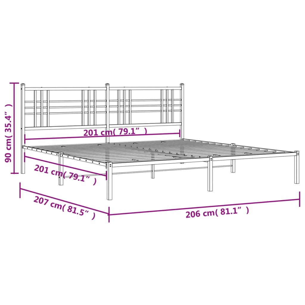 Giroletto con Testiera in Metallo Nero 200x200 cm 376331