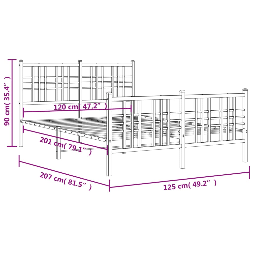 Giroletto con Testiera e Pediera Metallo Bianco 120x200 cm 376389