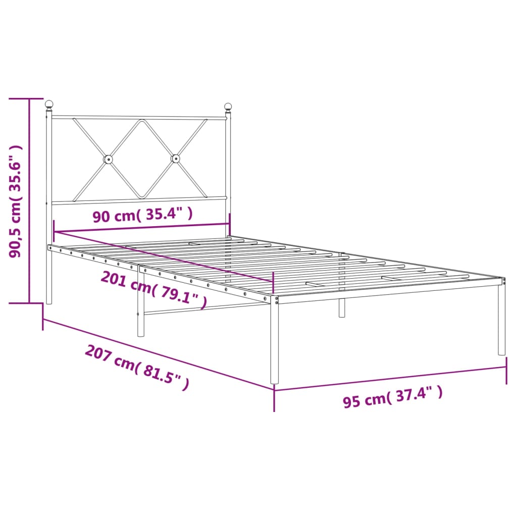 Giroletto con Testiera in Metallo Nero 90x200 cm 376495