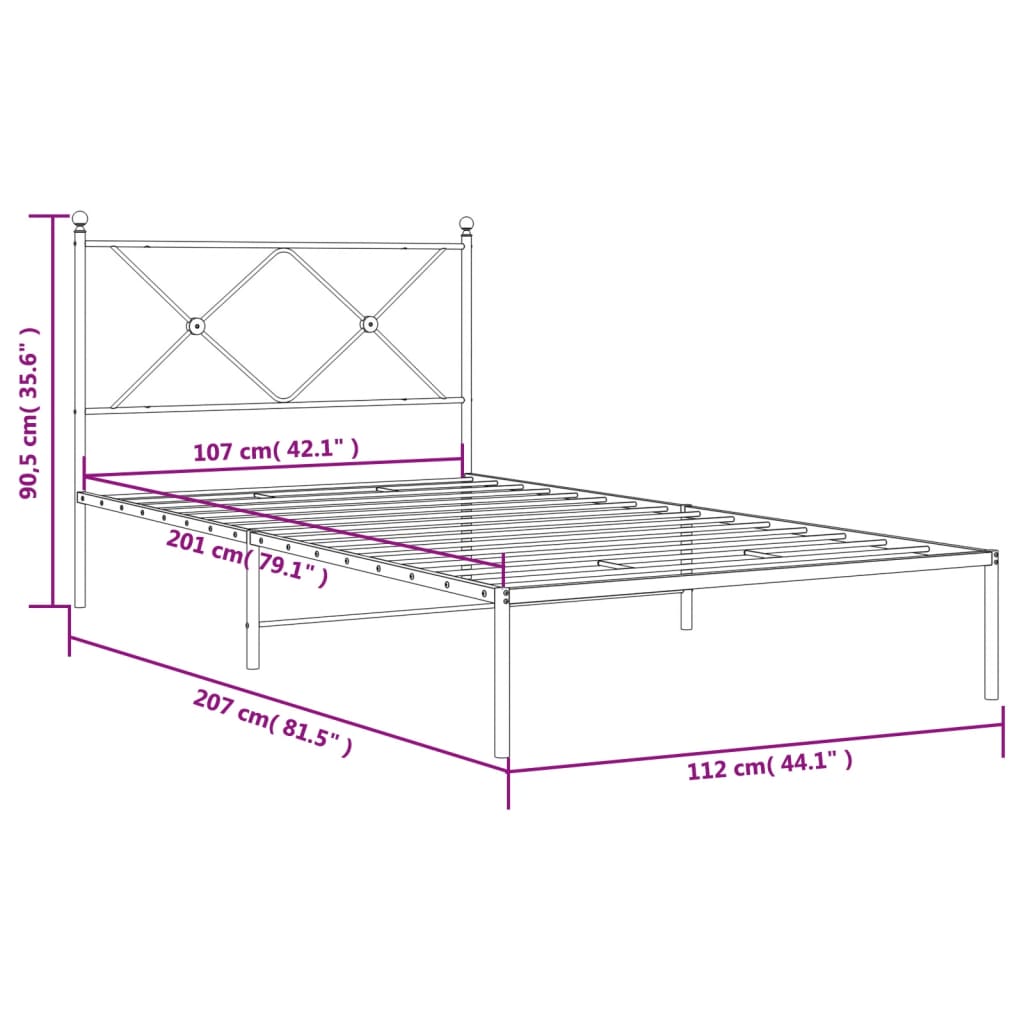 Giroletto con Testiera in Metallo Nero 107x203 cm 376498