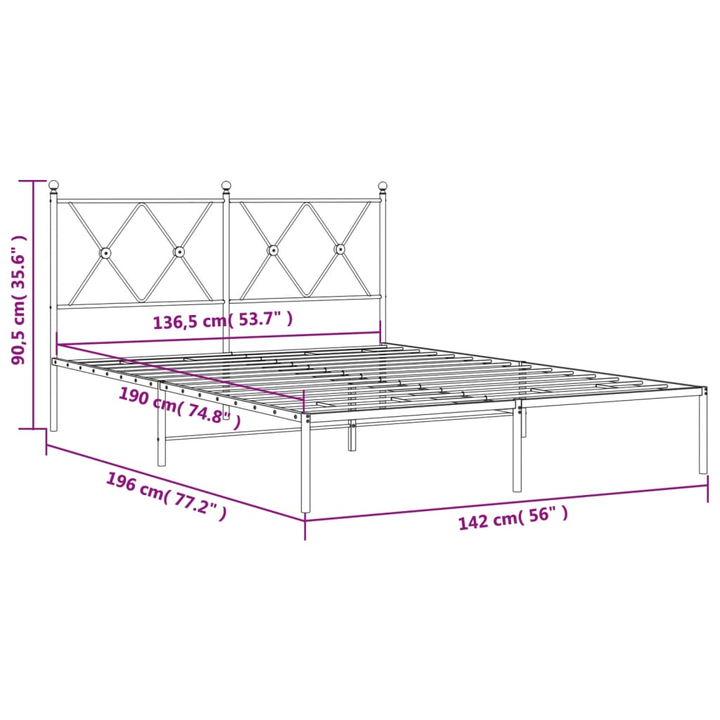 Giroletto con Testiera in Metallo Nero 135x190 cm 376501