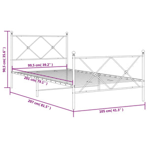 Giroletto con Testiera e Pediera Metallo Nero 100x200 cm 376515