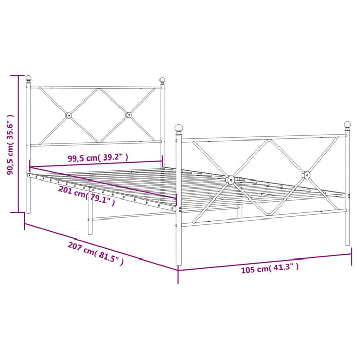 Giroletto con Testiera e Pediera Metallo Nero 100x200 cm 376515