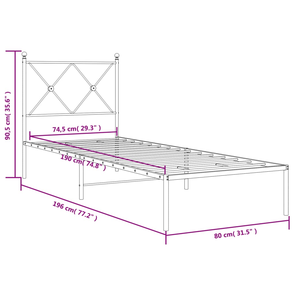 Giroletto senza Materaso con Testiera Metallo Bianco 75x190 cm 376541