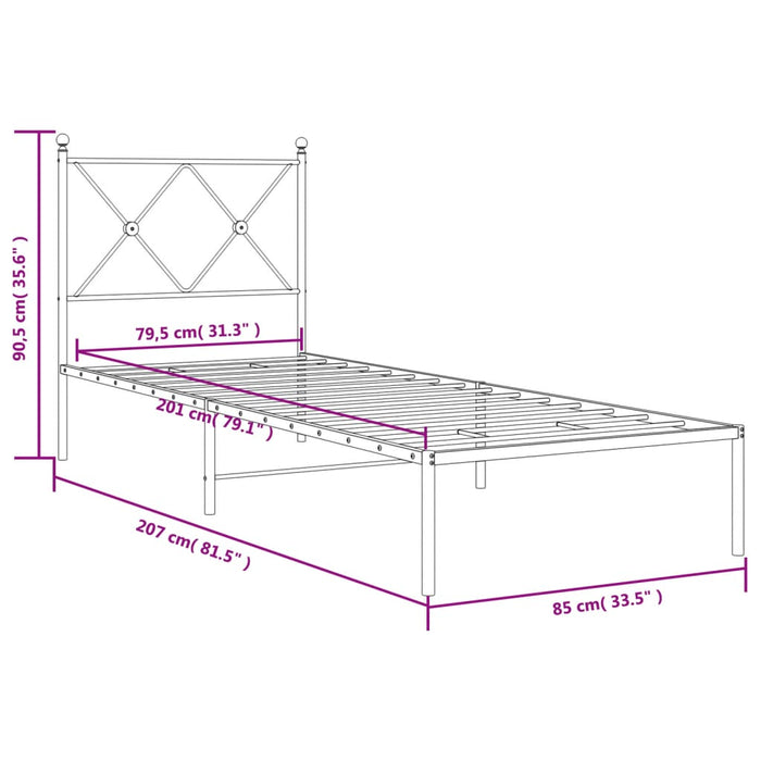 Giroletto con Testiera Metallo Bianco 80x200 cm 376542