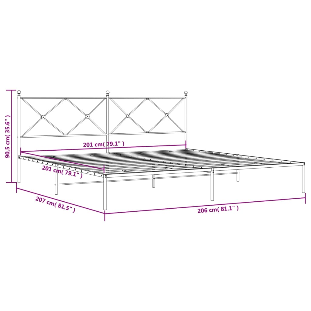 Giroletto con Testiera Metallo Bianco 200x200 cm 376558