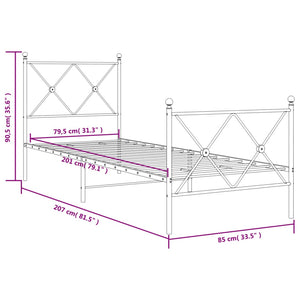 Giroletto con Testiera e Pediera Metallo Bianco 80x200 cm 376560