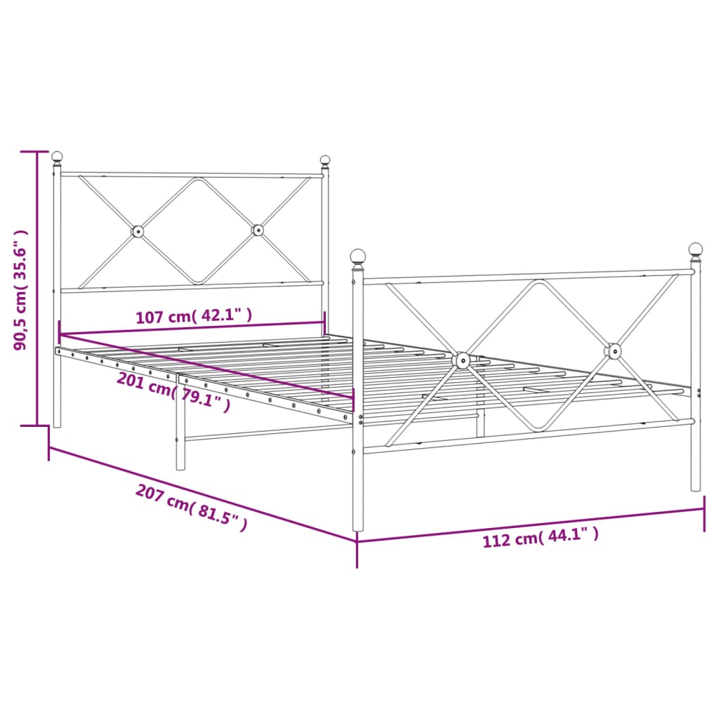 Giroletto con Testiera e Pediera Metallo Bianco 107x203 cm 376565