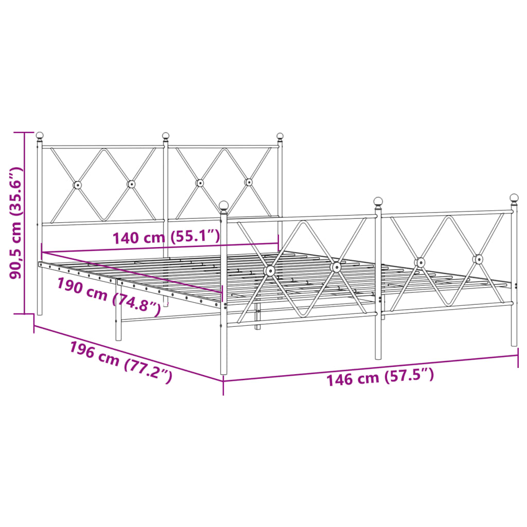 Giroletto con Testiera e Pediera Metallo Bianco 140x190 cm 376569