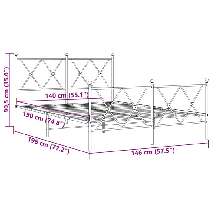 Giroletto con Testiera e Pediera Metallo Bianco 140x190 cm 376569