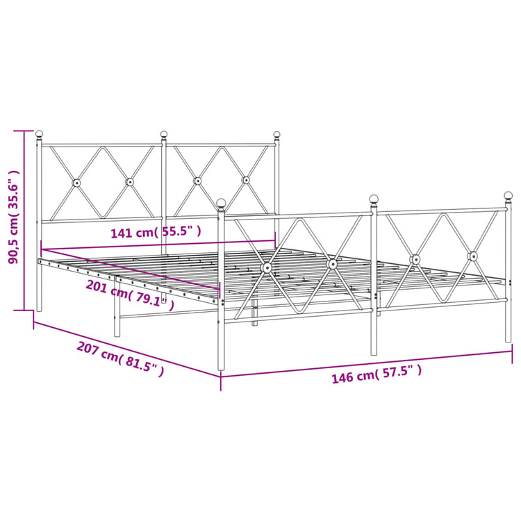 Giroletto con Testiera e Pediera Metallo Bianco 140x200 cm 376570