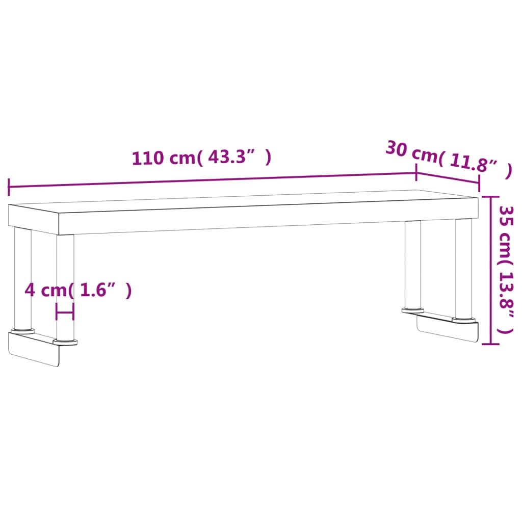 Ripiano per Tavolo da Lavoro 110x30x35 cm in Acciaio Inox 376448