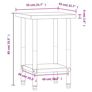 Tavolo da Lavoro da Cucina 55x55x85 cm in Acciaio Inossidabile 376453