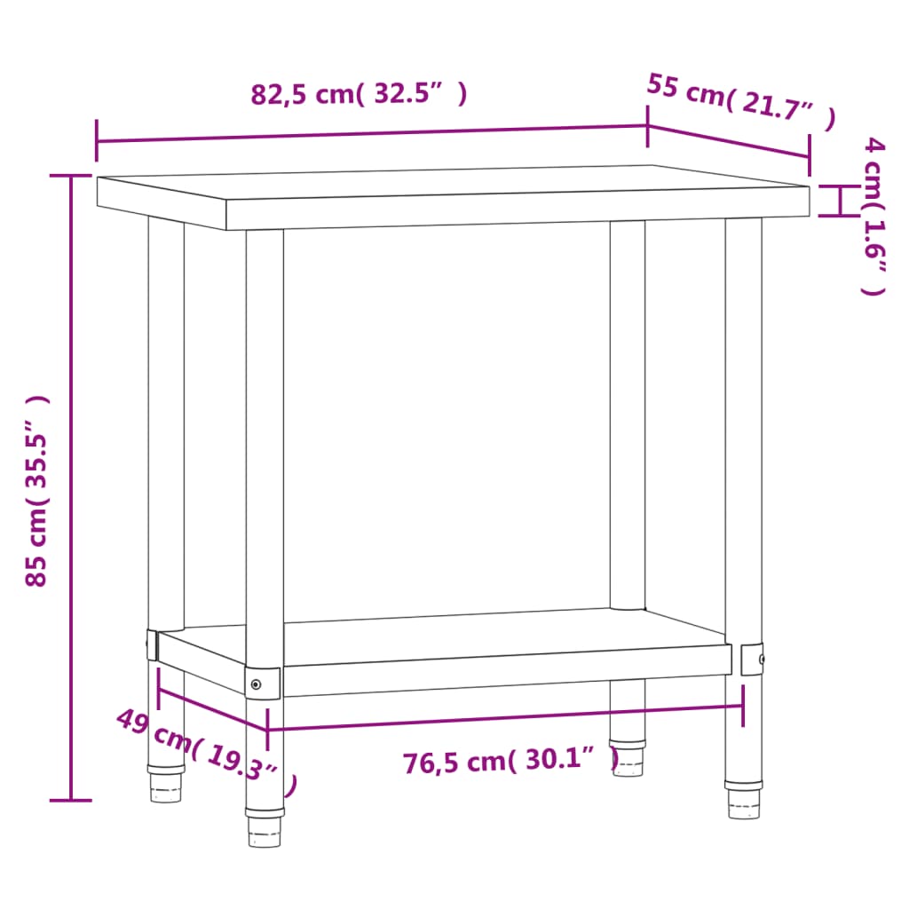 Tavolo da Lavoro da Cucina 82,5x55x85cm in Acciaio Inossidabile 376454