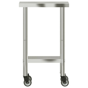 Tavolo da Lavoro Cucina con Ruote 55x30x85 cm in Acciaio Inox 376459