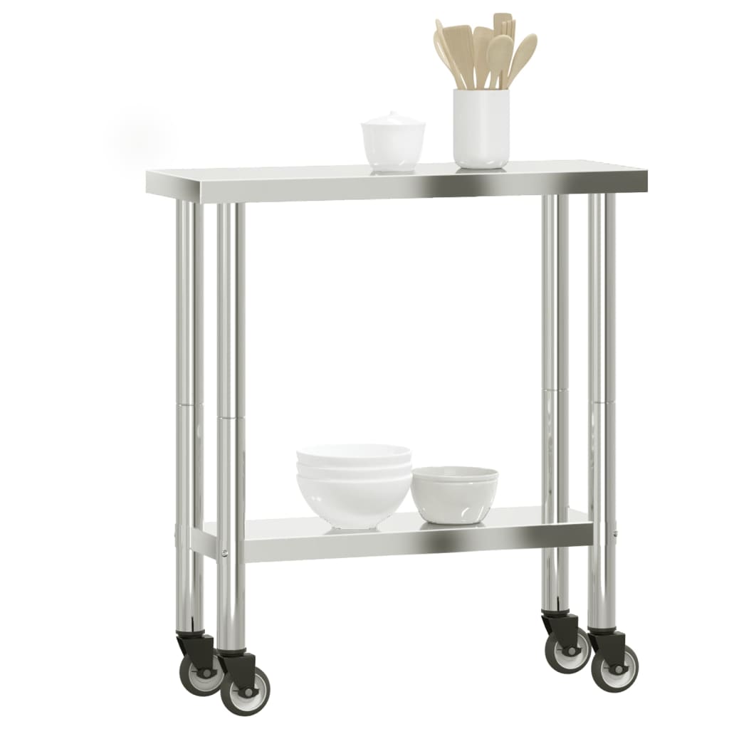 Tavolo da Lavoro Cucina con Ruote 82,5x30x85 cm in Acciaio Inox 376460