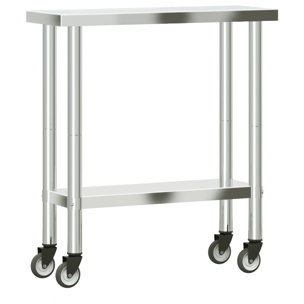 Tavolo da Lavoro Cucina con Ruote 82,5x30x85 cm in Acciaio Inox 376460