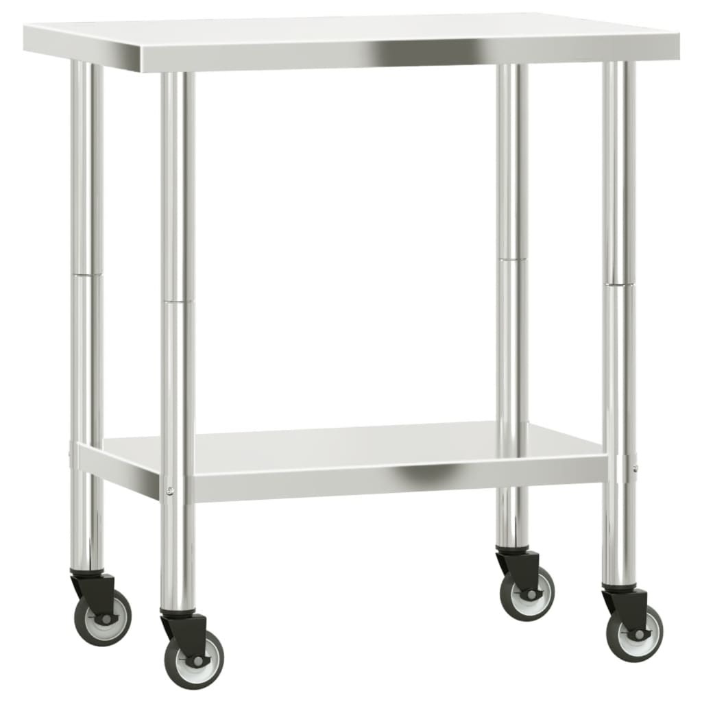 Tavolo da Lavoro Cucina con Ruote 82,5x55x85 cm in Acciaio Inox 376463