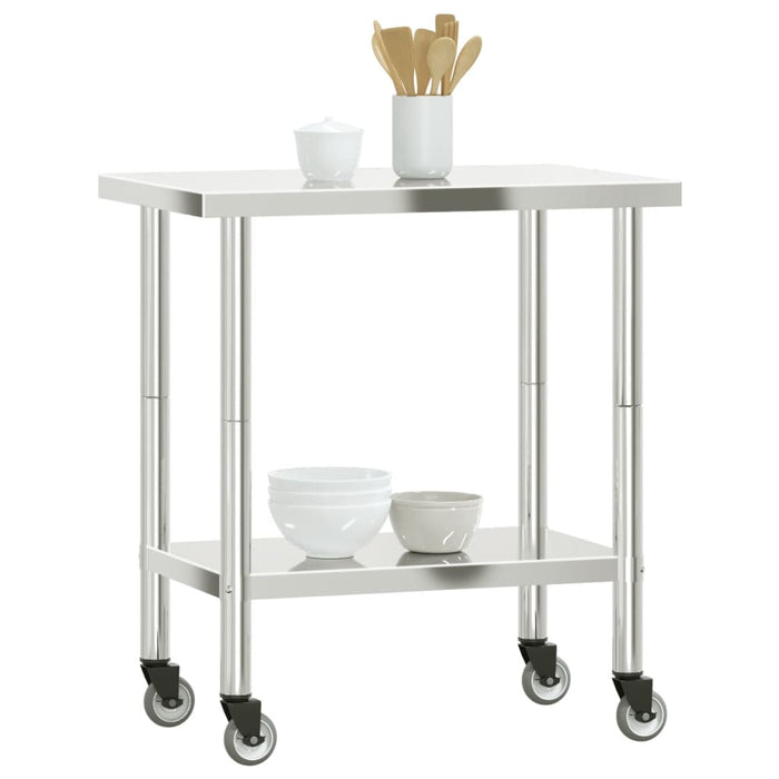 Tavolo da Lavoro Cucina con Ruote 82,5x55x85 cm in Acciaio Inox 376463