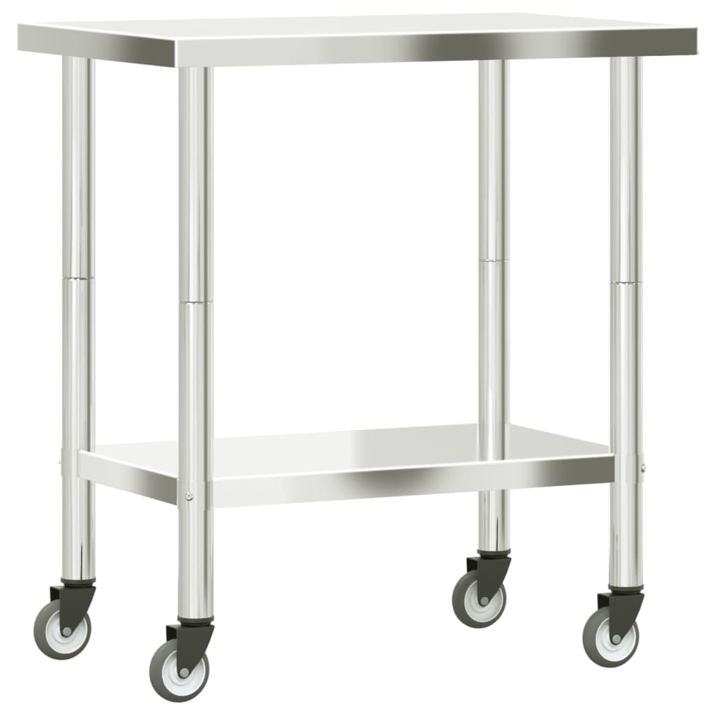 Tavolo da Lavoro Cucina con Ruote 82,5x55x85 cm in Acciaio Inox 376463