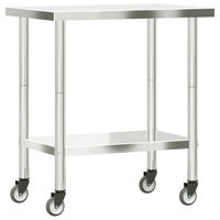 Tavolo da Lavoro Cucina con Ruote 82,5x55x85 cm in Acciaio Inox 376463