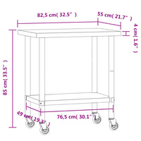 Tavolo da Lavoro Cucina con Ruote 82,5x55x85 cm in Acciaio Inox 376463