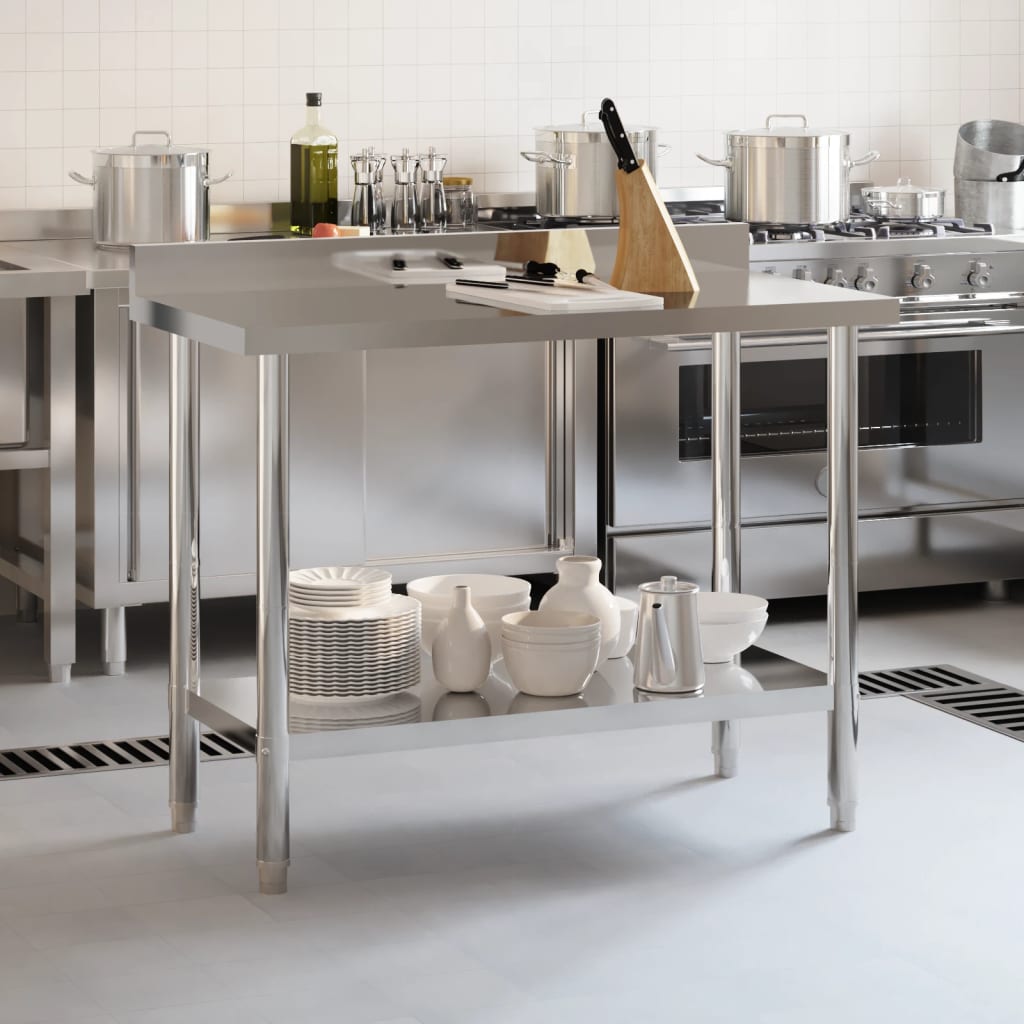 Tavolo Lavoro Cucina con Paraschizzi 110x55x93cm Acciaio Inox 376466