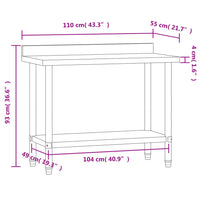 Tavolo Lavoro Cucina con Paraschizzi 110x55x93cm Acciaio Inox 376466