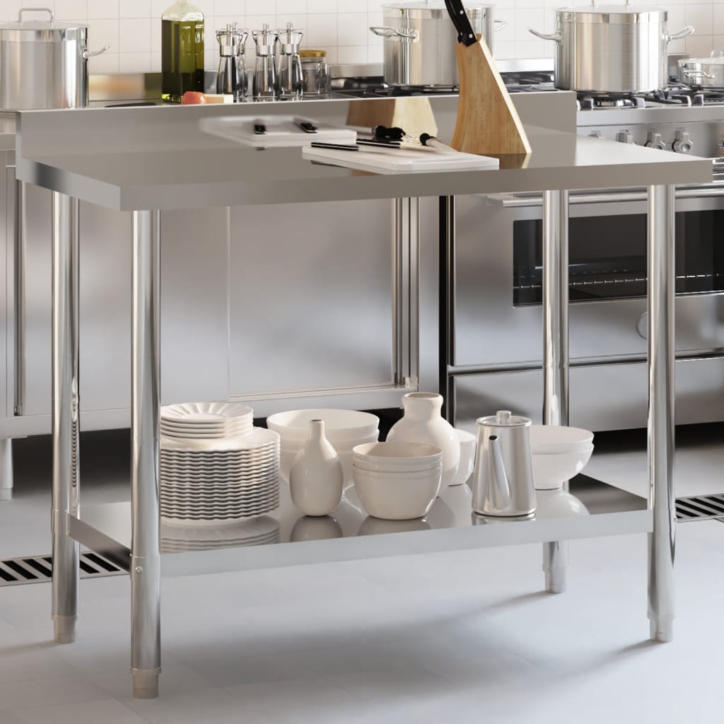 Tavolo Lavoro Cucina con Paraschizzi 110x55x93cm Acciaio Inox 376466