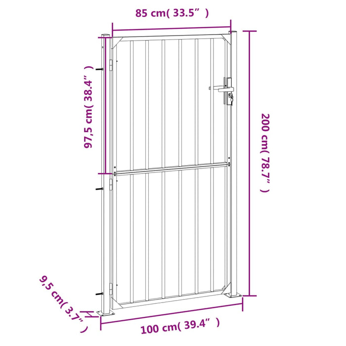 Cancello da Giardino 100x200 cm in Acciaio Inossidabile 376473